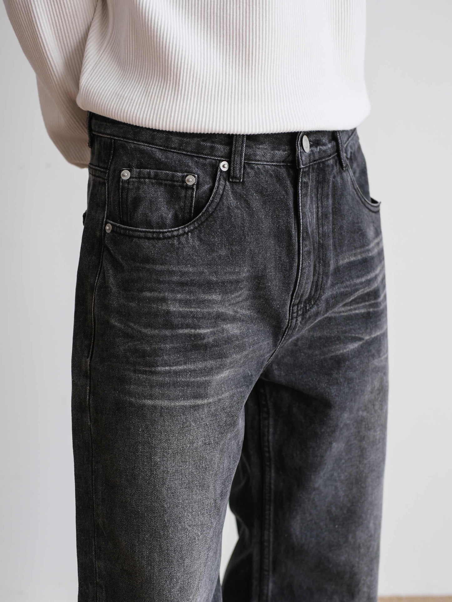 Men's Straight Retro Black Washed Jeans